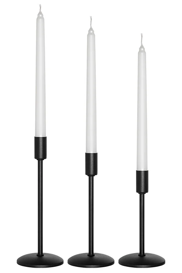 3'lü Üçlü Siyah Şamdan Mumluk Dekoratif Ev Dekorasyon Paslanmaz